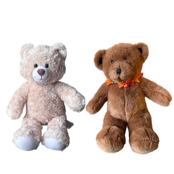 Two Build a Bear Workshop Teddy Plush Stuffed Tan Happy Hugs & Classic Brown - Picture 1 of 16